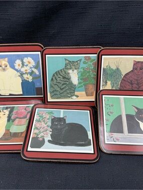 Pimpernel Cat Illustration Drink Coasters - Red, Black, Blue, Green